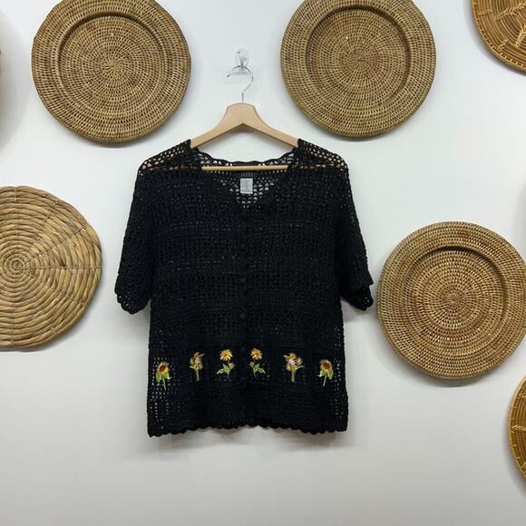 Vintage Y2K 2000s 90s Teddi Crochet Knit Short Sleeve Cardigan Sweater Tee 6 - Picture 2 of 7